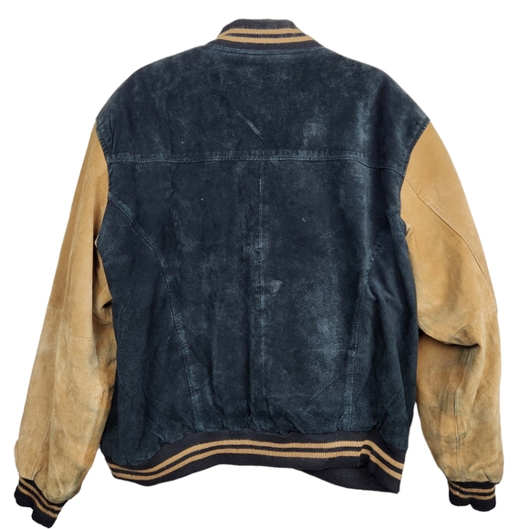 Vintage Leather Black Tan Suede Bomber Jacket Varsity Jacket Men's Size XL - Picture 3 of 6